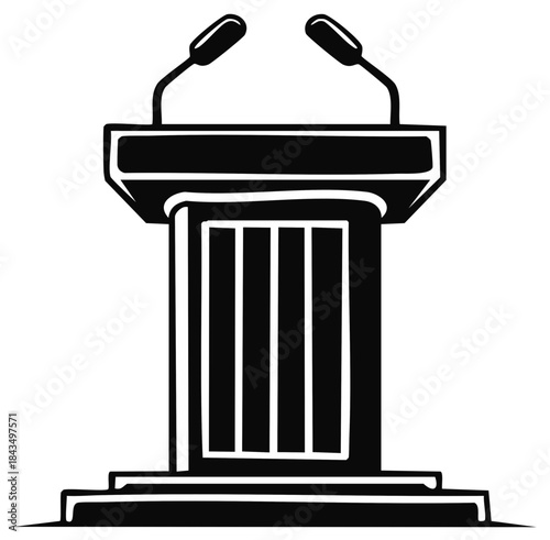 Podium silhouette with microphones, speech, presentation, announcement concept