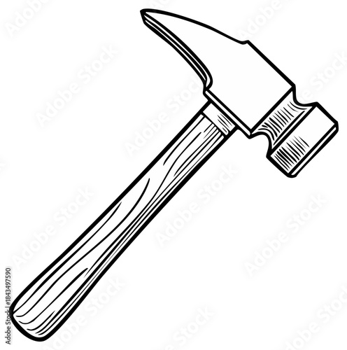 Classic Claw Hammer with Wooden Handle Illustration for DIY and Construction