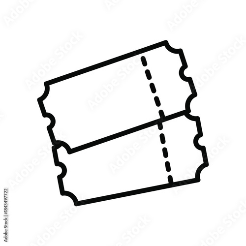 A minimalist line art icon featuring two blank tickets, one slightly overlapping the other, with perforated edges.