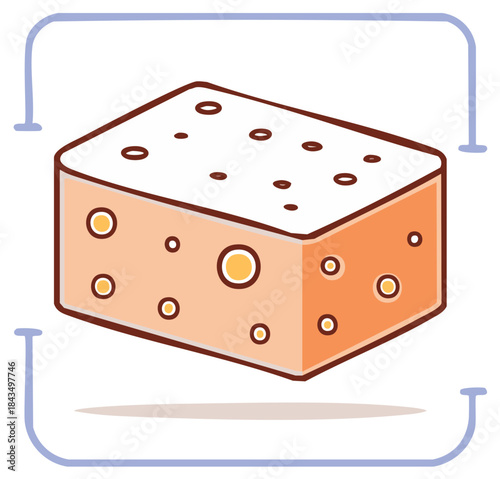 Illustrated cheese with holes, cartoon style, isolated on white background