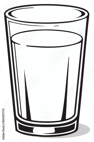 Clear outline drawing of a tall glass filled with white liquid representing milk or water