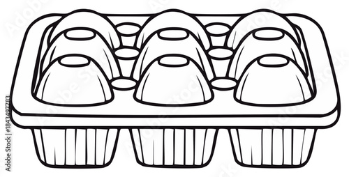 Egg carton with six slots vector illustration. Packaging for eggs in black and white.