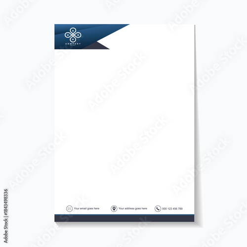 Modern business letterhead with blue design and Lorem Ipsum text