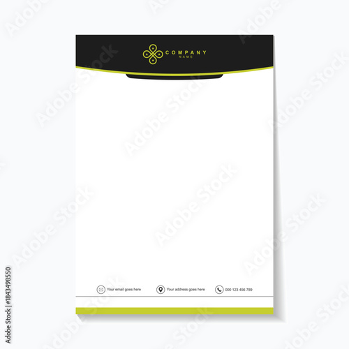 Modern business letterhead template with green accents