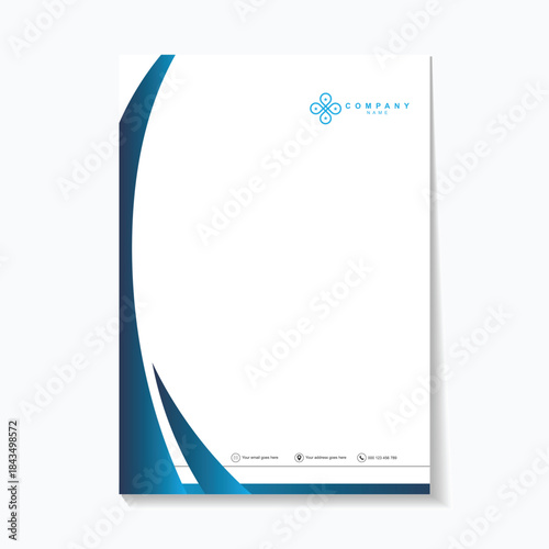 Modern business letterhead with blue design and Lorem Ipsum text