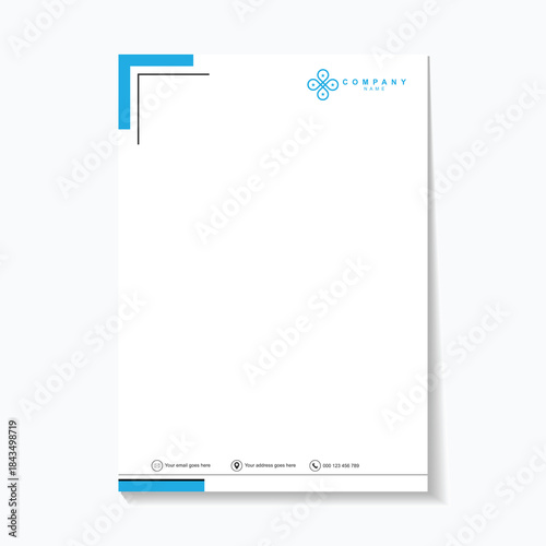 Modern business letterhead with blue design and Lorem Ipsum text