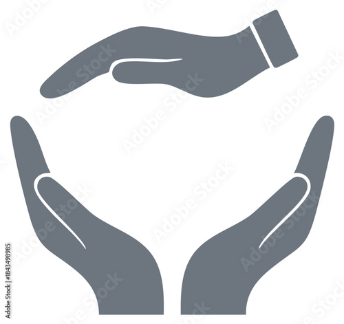Two Gray Hands Cupping and Protecting Concept Symbol