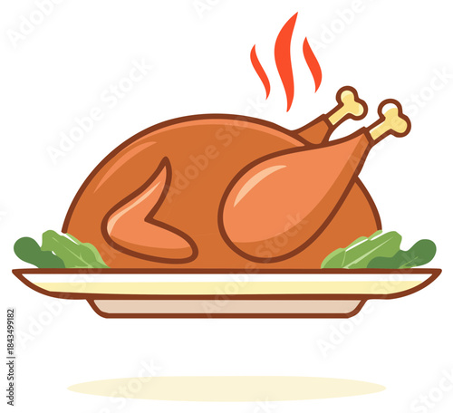 Golden brown roasted turkey on a serving platter emitting steam holiday meal
