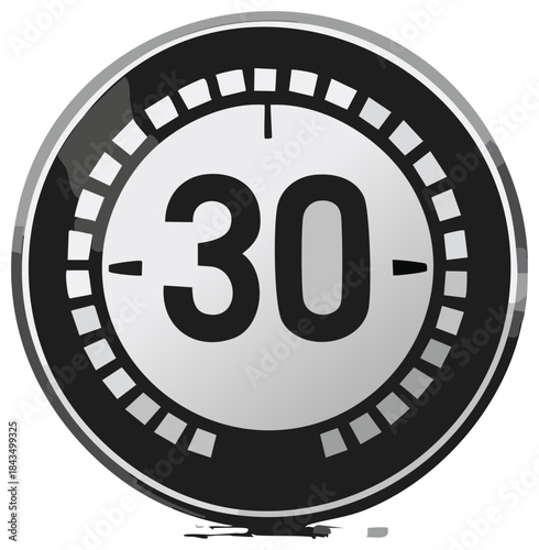 Black and white timer icon showing a 30 second or minute countdown