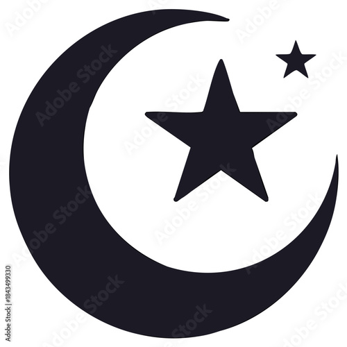 Islamic Crescent Moon and Star Symbol Silhouette