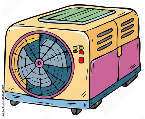 Cartoon Portable Air Cooler with Fan and Wheels for Home or Office