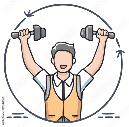 Man exercising with dumbbells in a circular motion representing a workout routine