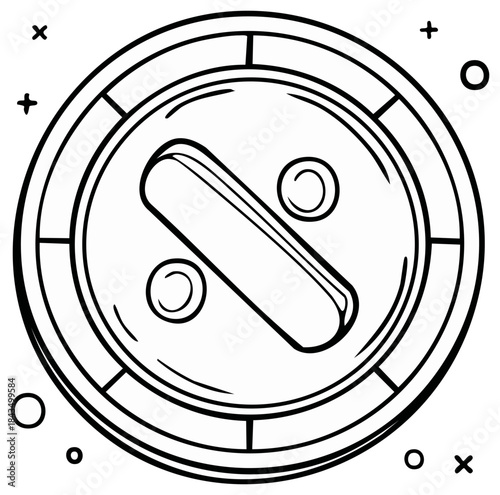 Hand drawn percentage coin icon financial symbol illustration