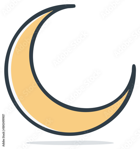 Stylized Yellow Crescent Moon Icon with Dark Outline Celestial Night Sky Symbol