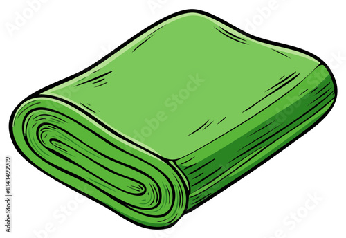 A folded roll of bright green fabric with a cartoonish outline and shading