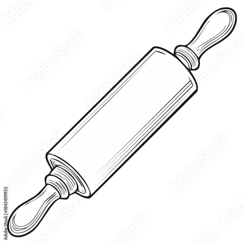 Outlined Rolling Pin Illustration, Kitchenware Utensil Tool, Baking and Cooking Preparation Equipment