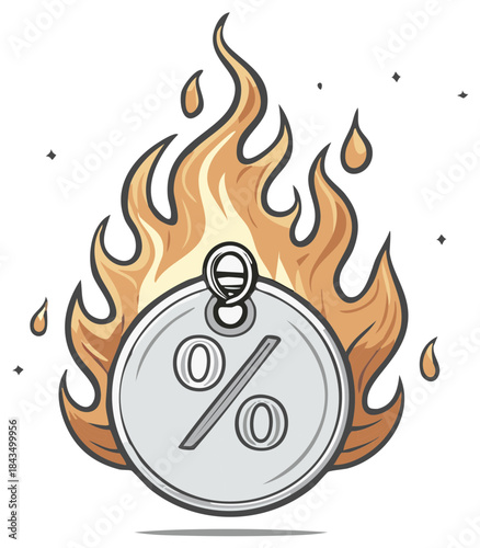 Discount Tag Engulfed in Flames Promotion Hot Deal Pricing Percentage Rate Sale