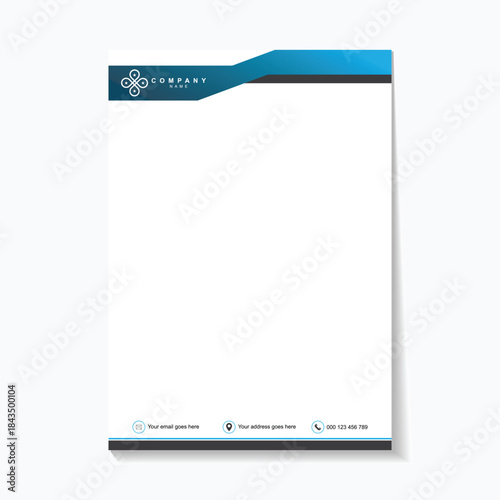 Modern business letterhead with blue design and Lorem Ipsum text