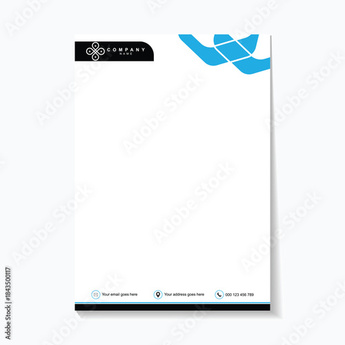Modern business letterhead with blue design and Lorem Ipsum text
