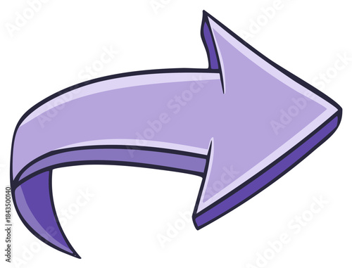 Bold cartoonish purple arrow pointing right with a curved tail and thick outlines