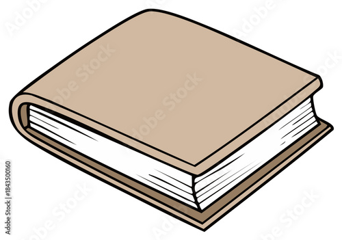 Closed Book with Tan Cover for Reading or Writing Knowledge or Information Cartoon Style