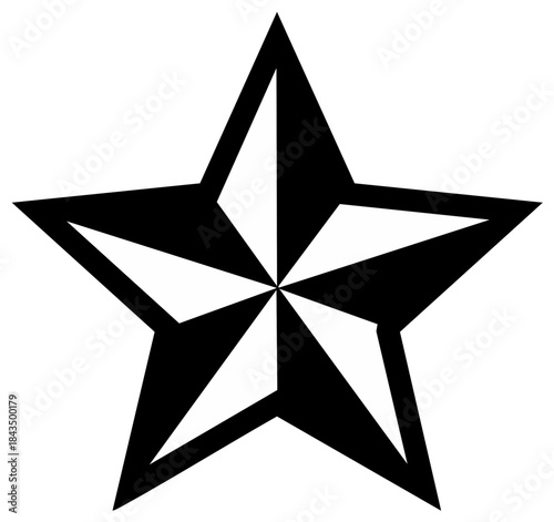 Nautical star icon: Black bold outline with inner white detail, symmetrical five point emblem with pointed shape, isolated.