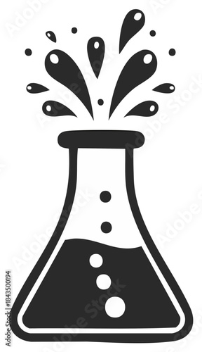 Laboratory Flask with Splashing Liquid and Bubbles