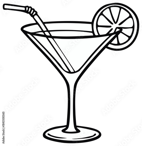 Simple black and white icon of a cocktail in a martini glass with a lime slice garnish