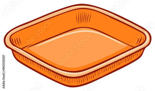 Bright orange empty rectangular baking dish or versatile serving tray kitchen cooking illustration