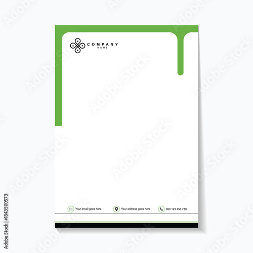 Modern business letterhead with green accents and placeholder text