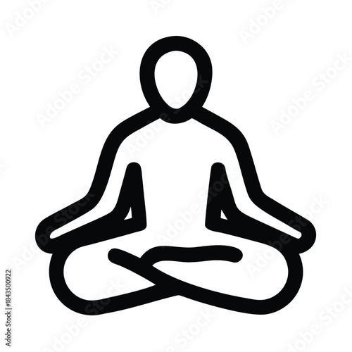 Simple black line icon depicting a person sitting calmly in the lotus meditation yoga pose