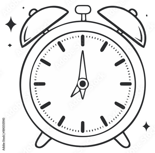 Classic Bell Alarm Clock Hand Drawn Outline Illustration for Morning Wake Up and Time Management Concept