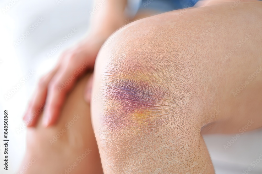 Fototapeta premium Bruised Knee Close-Up - Injury and Healing
