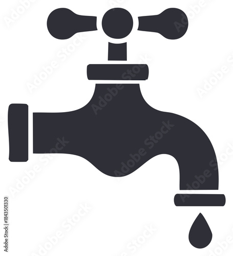 Stylized water faucet with a single drop falling from its spout