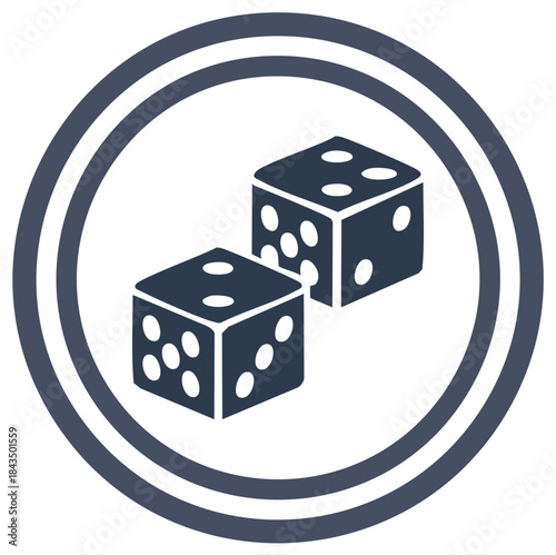 Two dice cube vector icon game and round frame line border vector