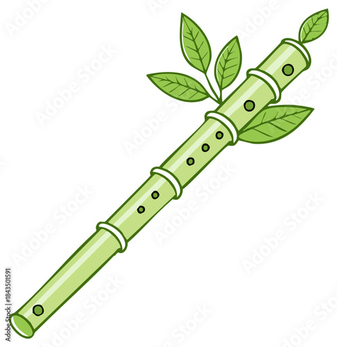 Traditional bamboo flute with green leaves musical instrument cultural folk art