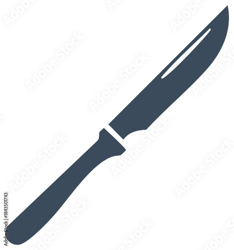 Sharp dark blue kitchen knife icon graphic element with a clean simple design