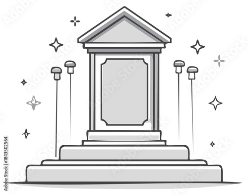 Illustrated Podium with Lights and Shine, Ceremony Stage with Steps and Lighting Fixtures