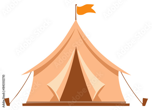 Orange Camping Tent with Flag Vector Illustration