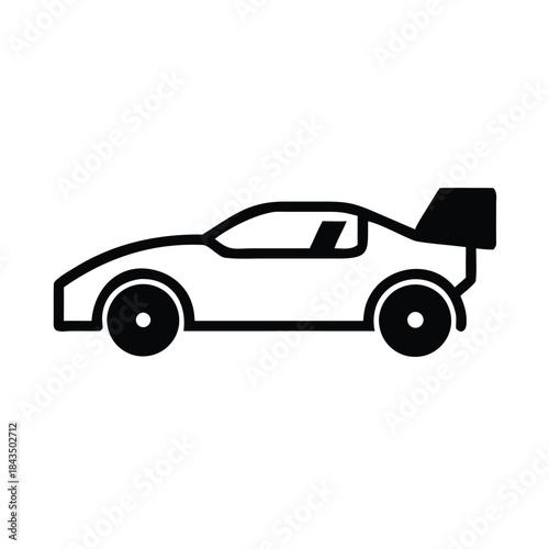 Simple black and white icon representing a sleek sports car with a large rear spoiler