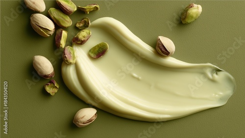 ピスタチオのクリームとナッツの質感。スイーツや美容関連の素材に最適なイメージ。