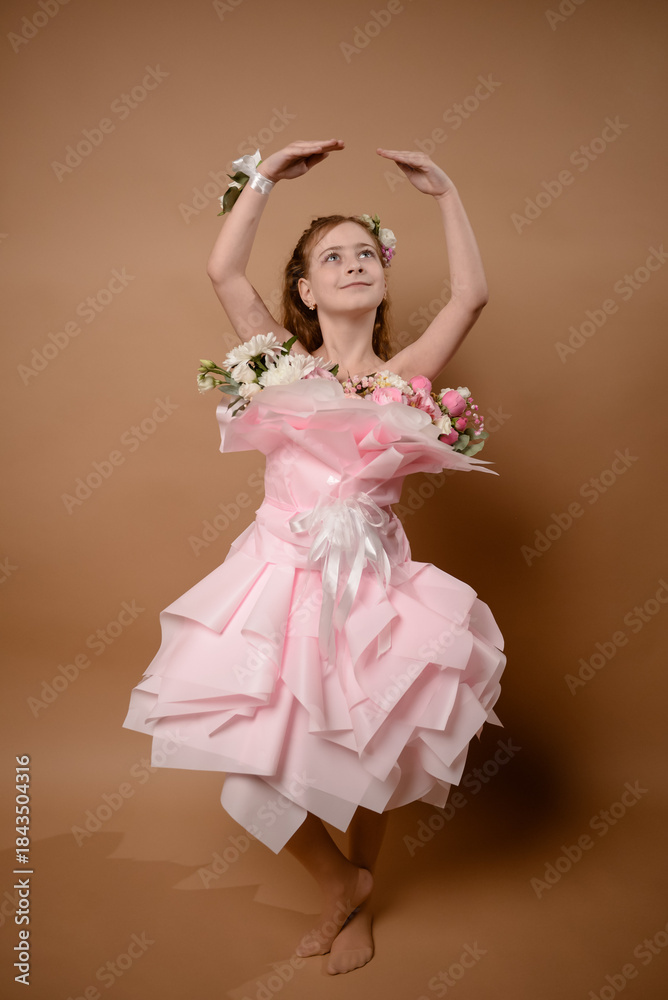 Fototapeta premium photo session of a girl in a bouquet of fresh flowers