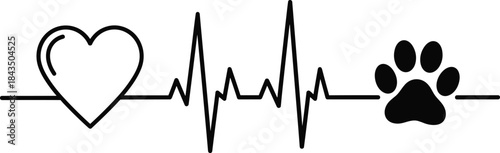 Heart paw EKG design, pet care symbol, veterinary love icon, animal rescue heartbeat, emotional pet connection, stylized graphic art