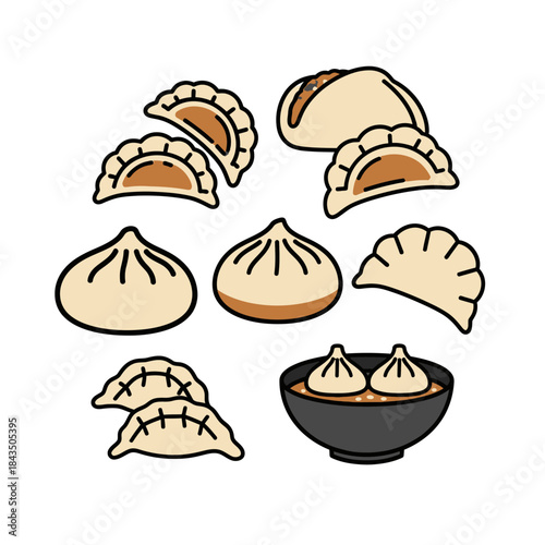 Assortment of Delicious Asian Dumplings and Buns.