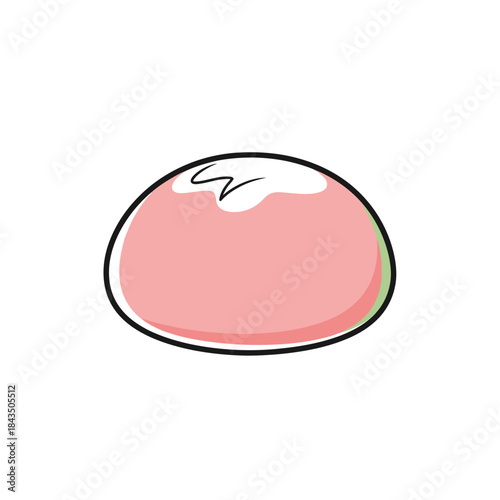 Cute pink mochi dessert with white filling illustration.