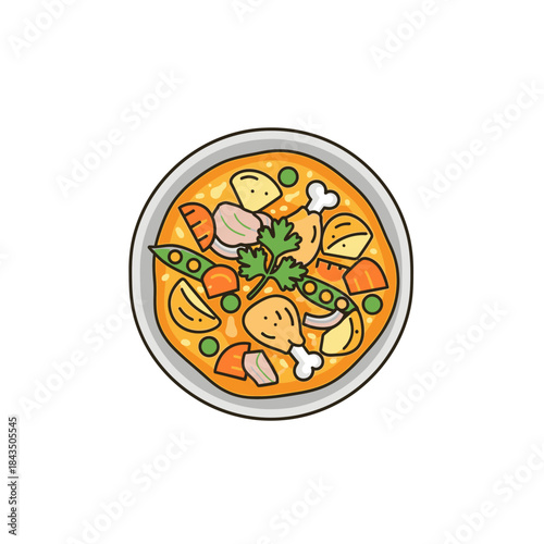 Delicious Chicken Curry with Vegetables in a Bowl.