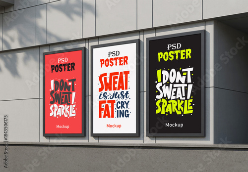 Set of Three Fitness Quote Poster Mockups Outdoor