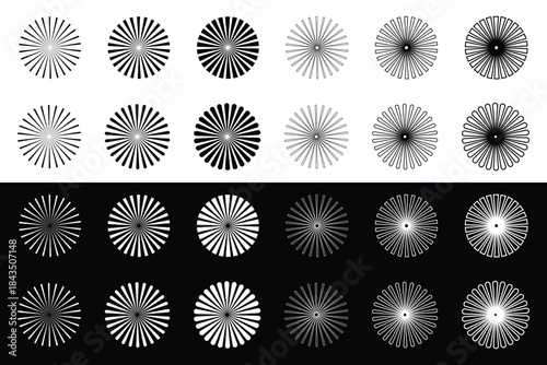 Radial Concentric Starburst Circle Icon Set - Abstract Sunburst Spoke Geometric Design Elements Collection..