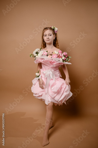photo session of a girl in a bouquet of fresh flowers