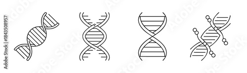 Hand drawn dna double helix structures set illustrating genetic code and biology